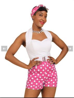 Vivien of Holloway pink and white polka dot vintage reproduction pinup shorts